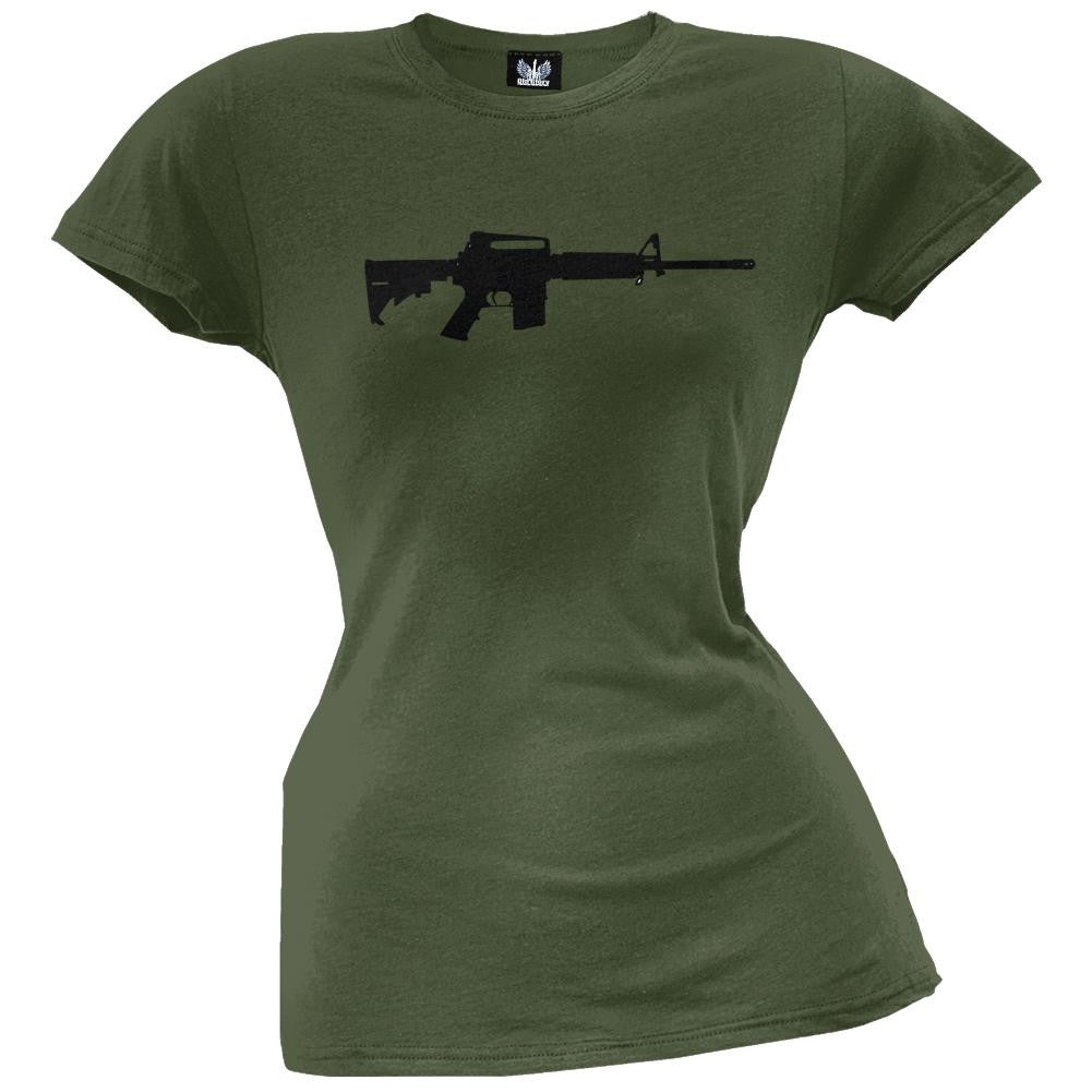 Rifles - AR-15 Silhouette Military Green Juniors T-Shirt Juniors T-Shirts Old Glory LG Dark Green 