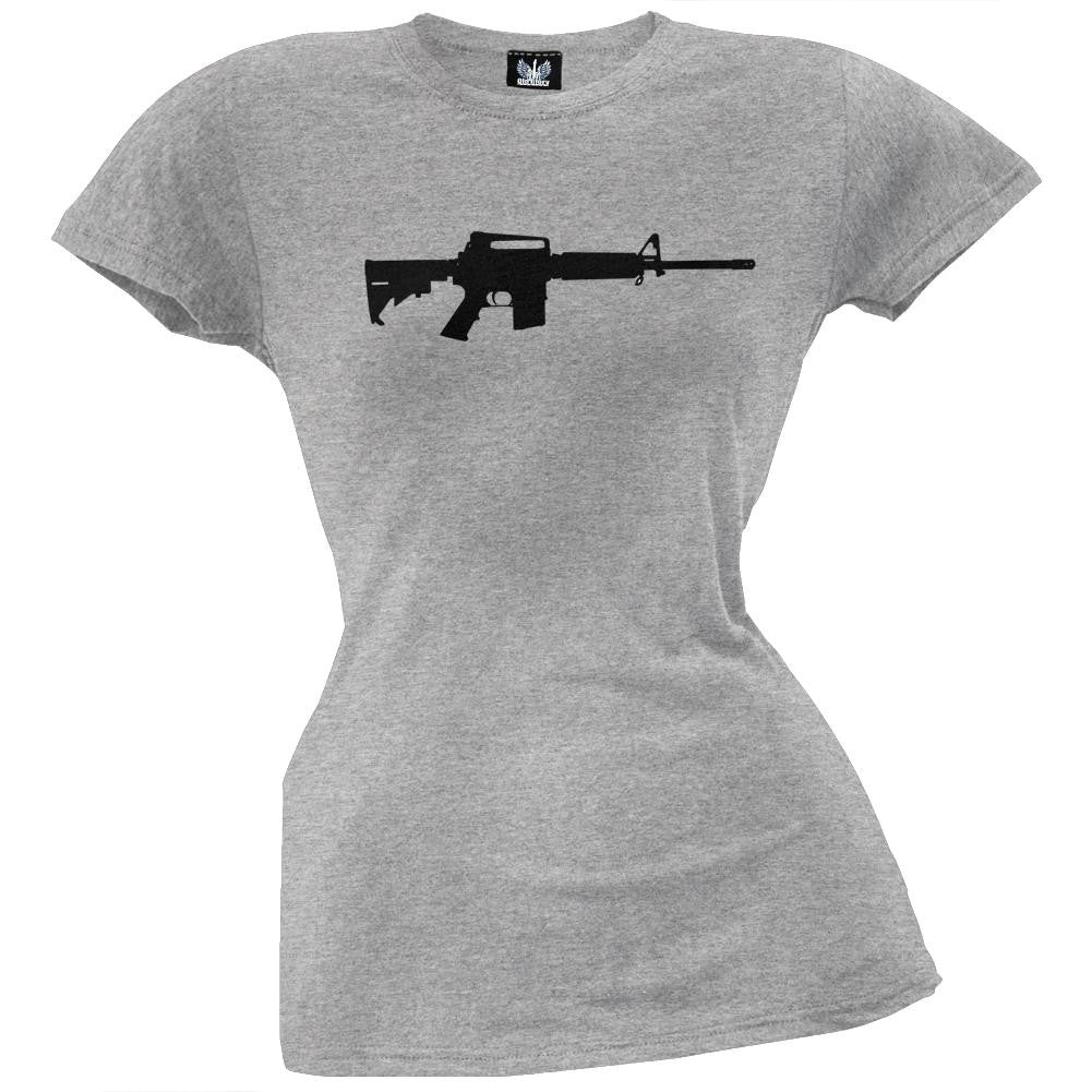 Rifles - AR-15 Silhouette Military Green Juniors T-Shirt Juniors T-Shirts Old Glory LG Grey 