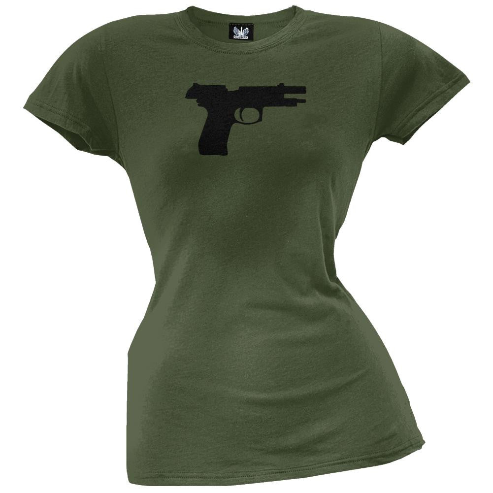 Pistols - M-190 Silhouette Military Green Juniors T-Shirt Juniors T-Shirts Old Glory   