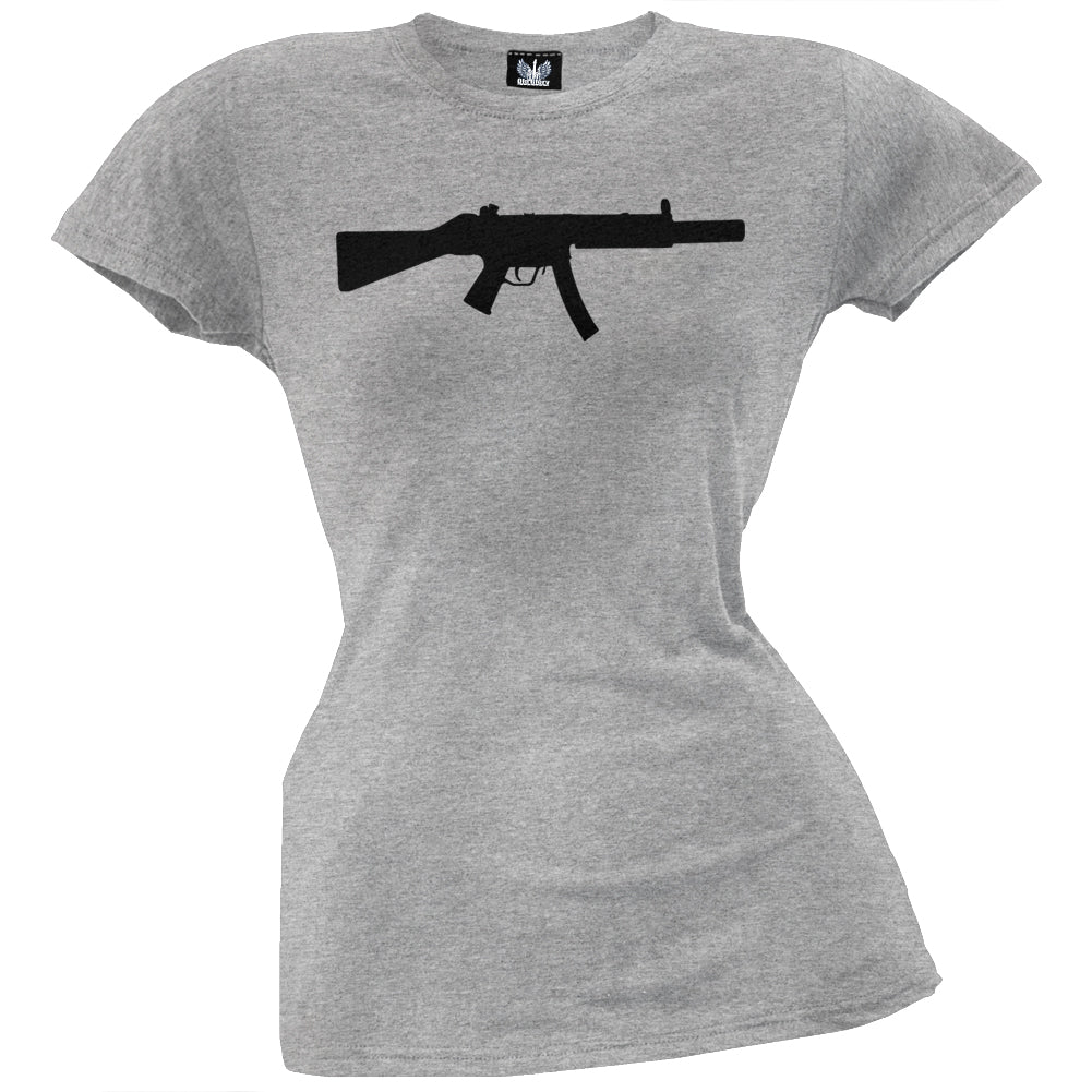 Pistols - MP5 Silhouette Heather Grey Juniors T-Shirt Juniors T-Shirts Old Glory LG Grey 