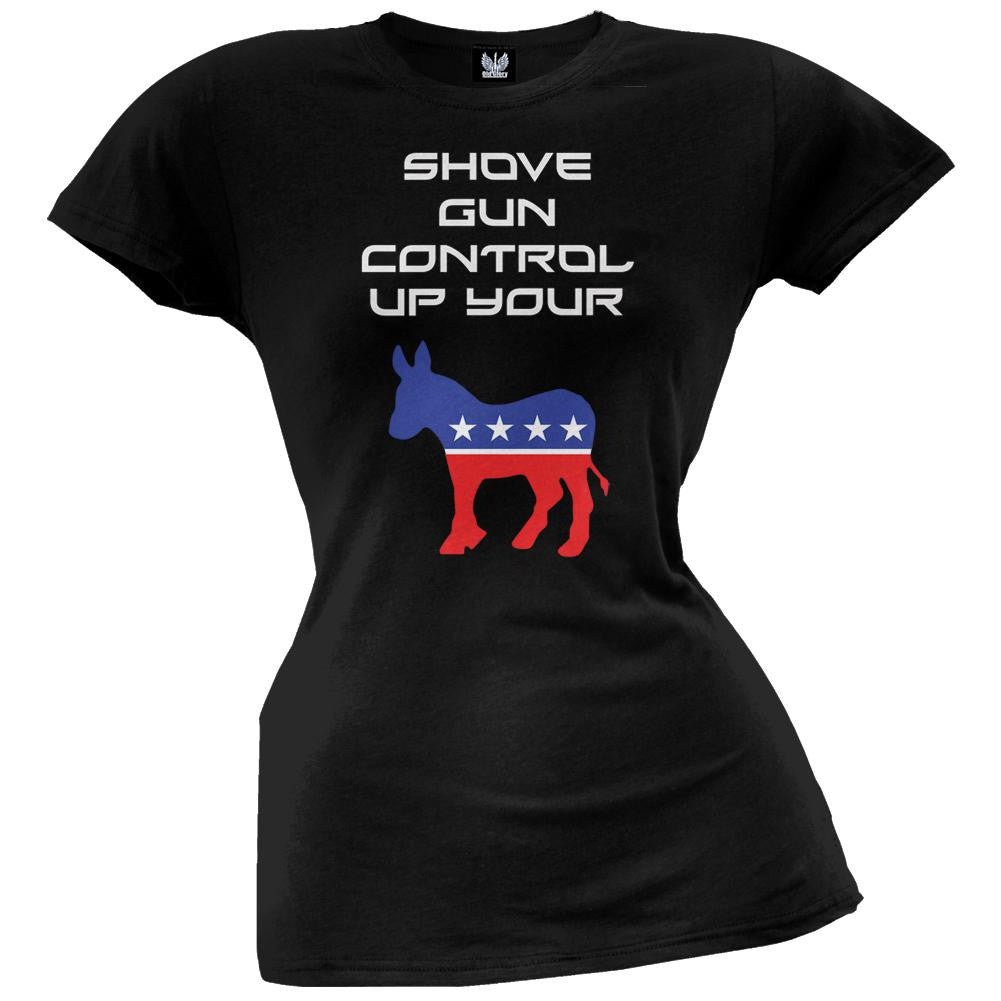 Shove Gun Control Up Your Black Juniors T-Shirt Juniors T-Shirts Old Glory   