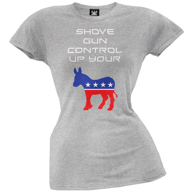 Shove Gun Control Up Your Black Juniors T-Shirt Juniors T-Shirts Old Glory   