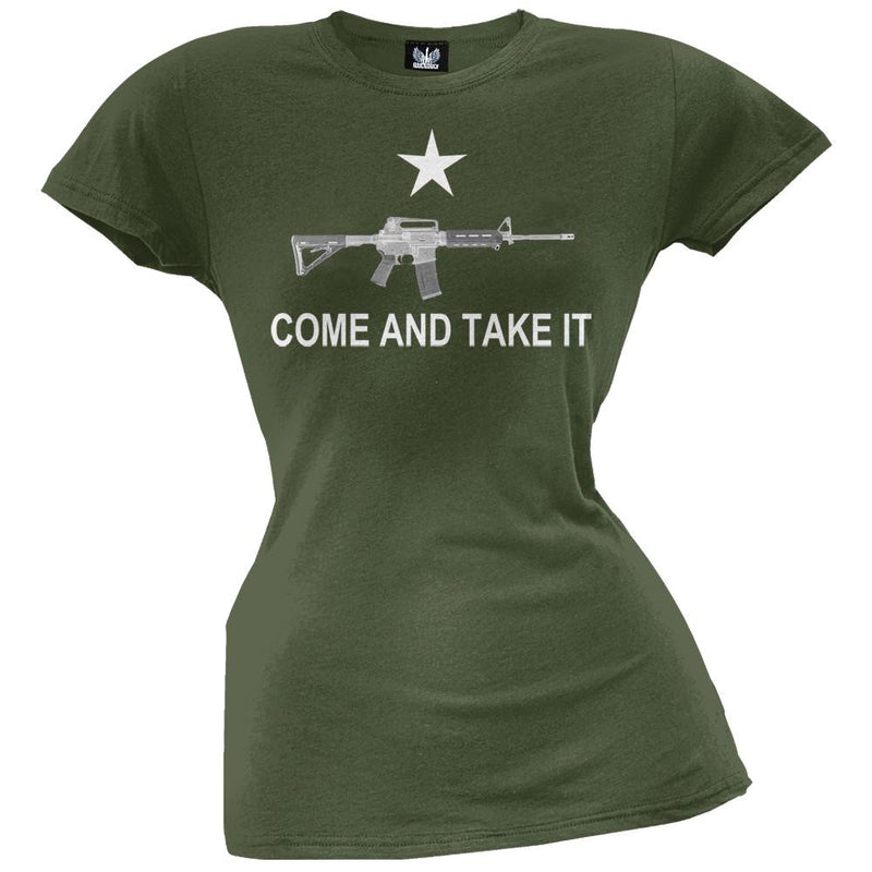 AR-15 Come And Take It Black Juniors T-Shirt Juniors T-Shirts Old Glory LG Dark Green 