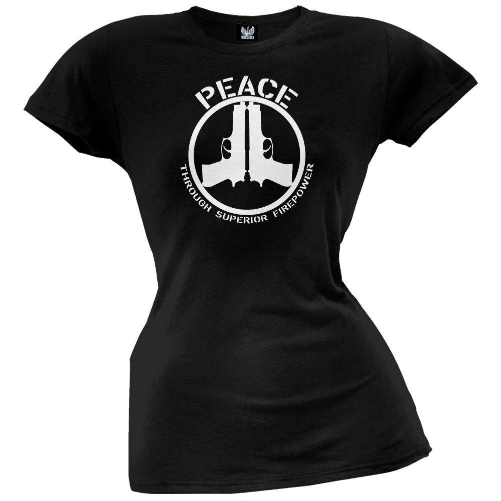 Peace Through Superior Fire Power Black Juniors T-Shirt Juniors T-Shirts Old Glory 2XL Black 