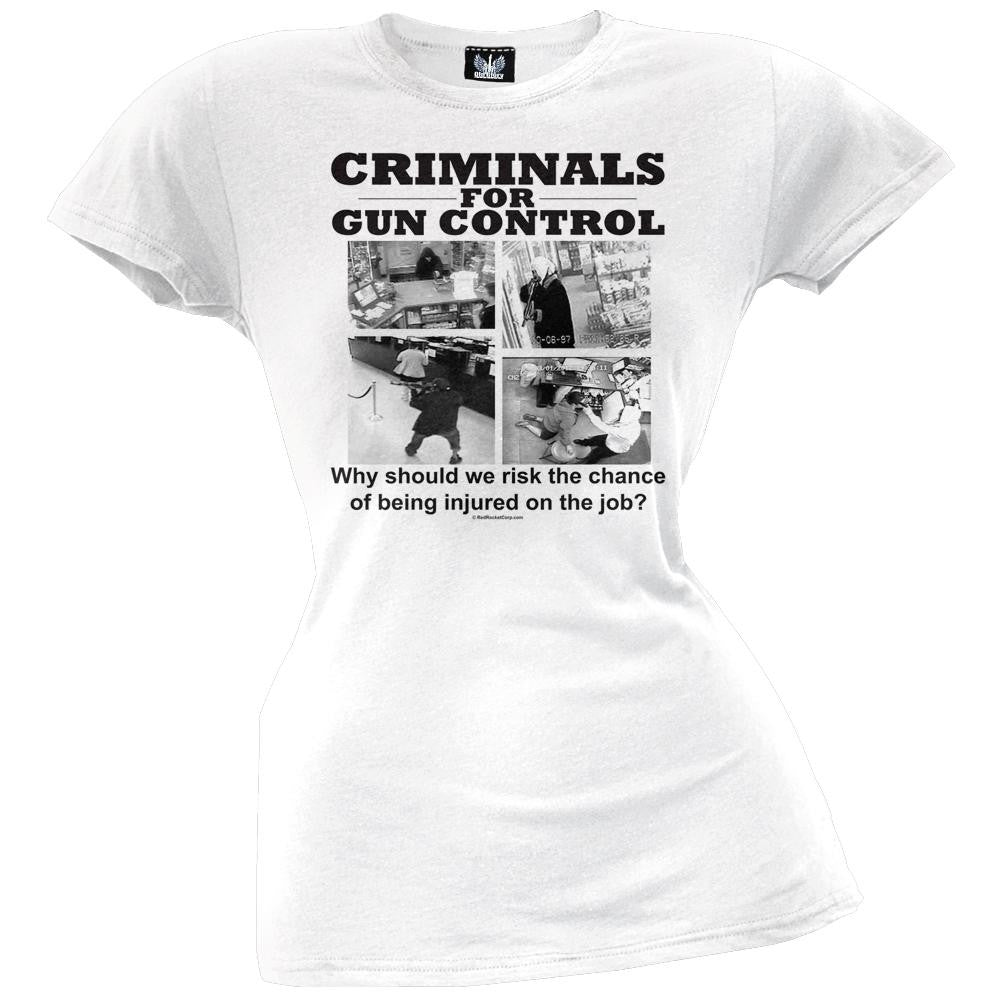 Criminals For Gun Control White Juniors T-Shirt Juniors T-Shirts Old Glory   