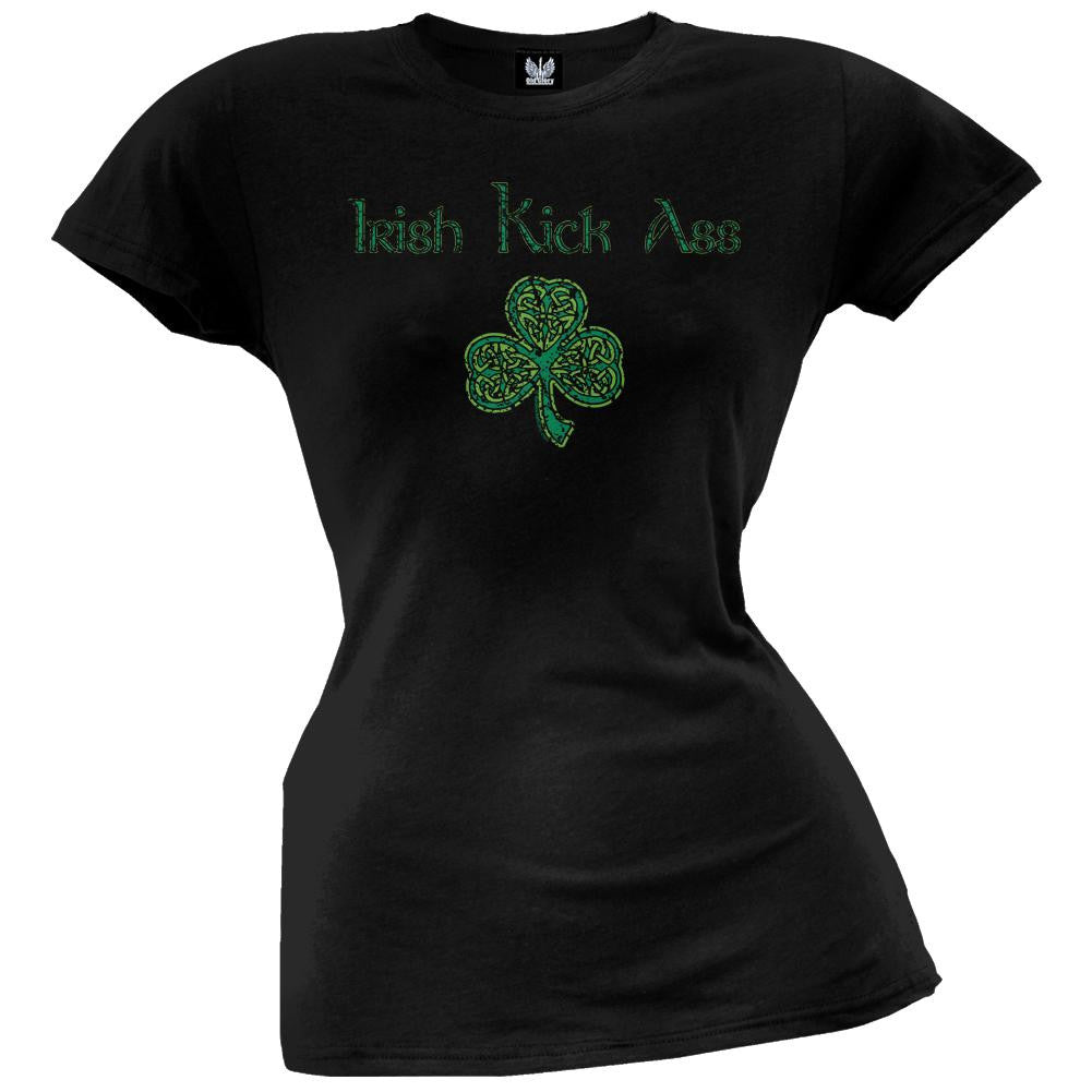 Irish Kick Ass Juniors T-Shirt Juniors T-Shirts Old Glory SM Black 