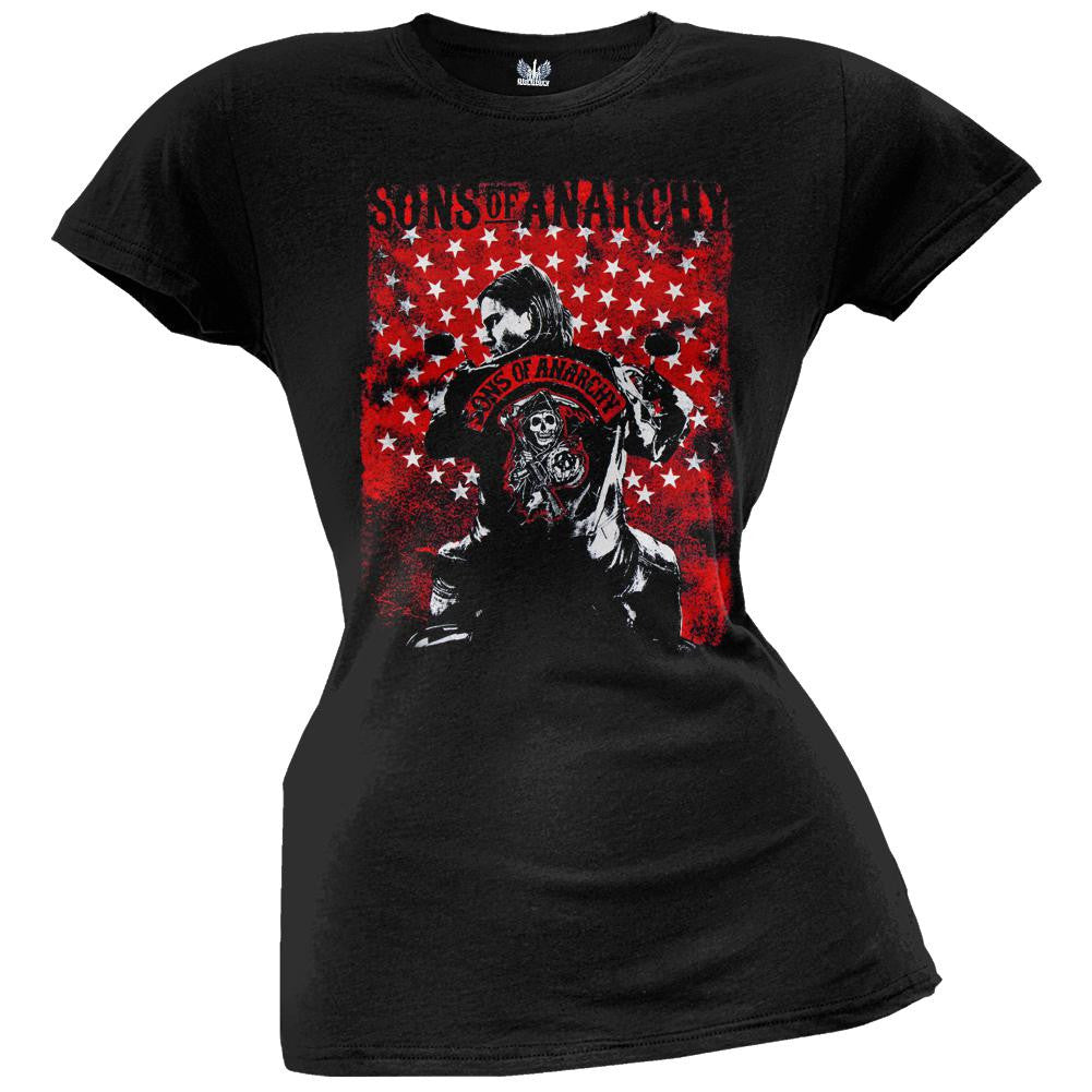 Sons of Anarchy - Jax Flag Juniors T-Shirt Juniors T-Shirts Sons of Anarchy SM Black