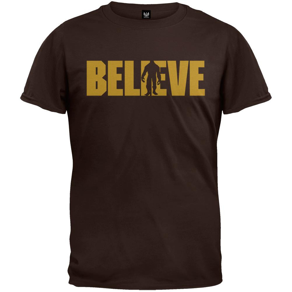 Bigfoot Believe Logo Brown Adult T-Shirt Men's T-Shirts Old Glory 2XL Brown 