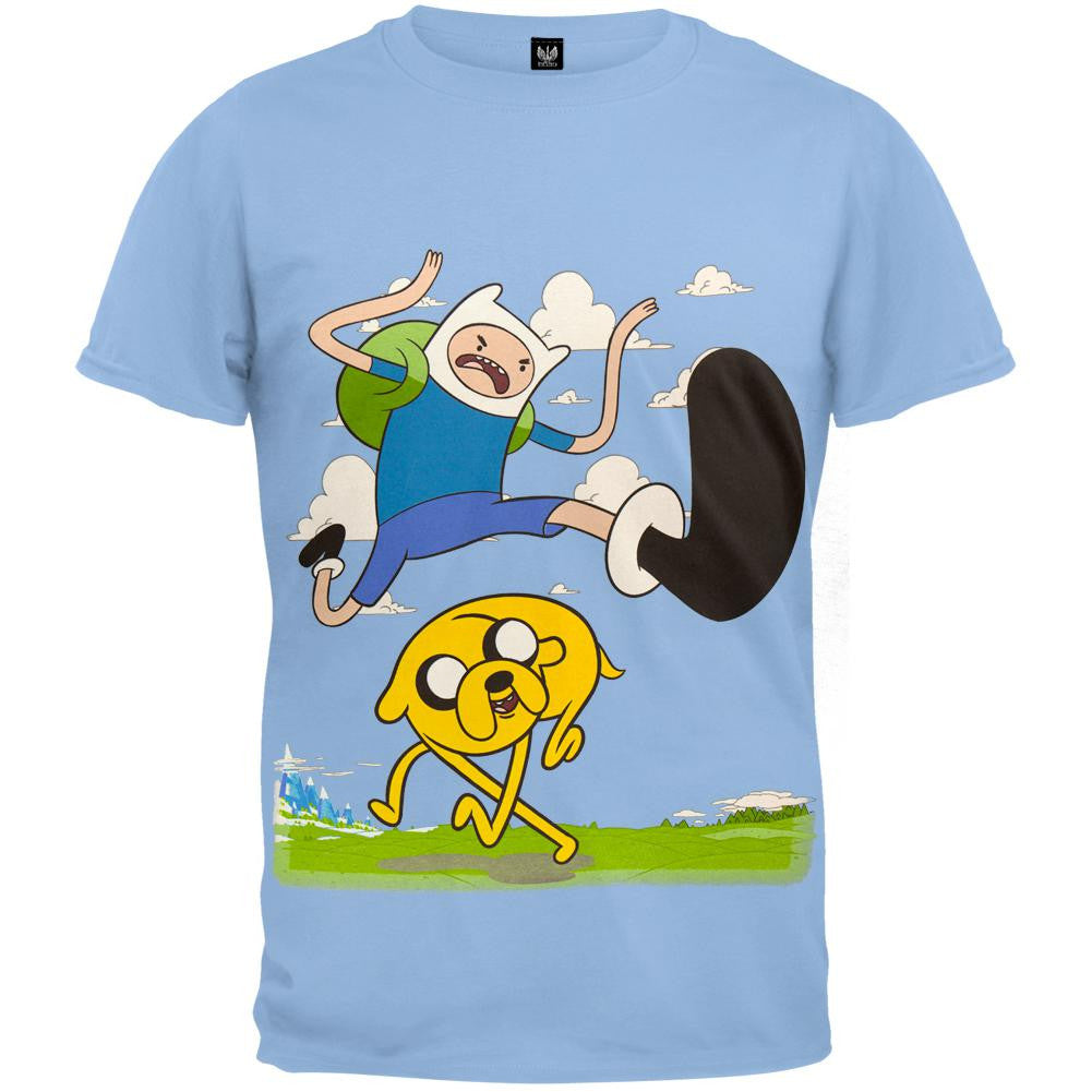 Adventure Time - Finn Kick Jump T-Shirt Men's T-Shirts Adventure Time SM Light Blue 