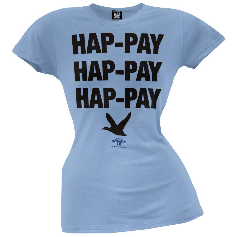 Duck Dynasty - Hap-Pay Sky Blue Juniors T-Shirt Juniors T-Shirts Duck Dynasty SM Light Blue 