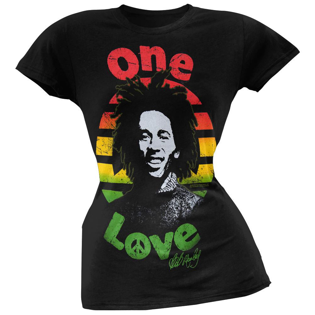 Bob Marley - One Love Rasta Streaks Juniors T-Shirt Juniors T-Shirts Bob Marley SM Black 