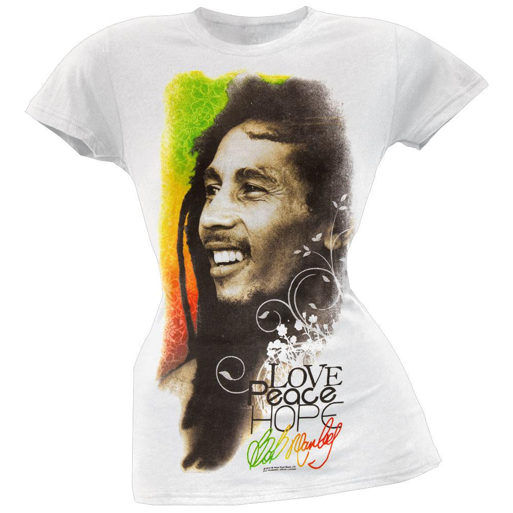 Bob Marley - Love Peace and Hope Juniors T-Shirt Juniors T-Shirts Bob Marley SM White