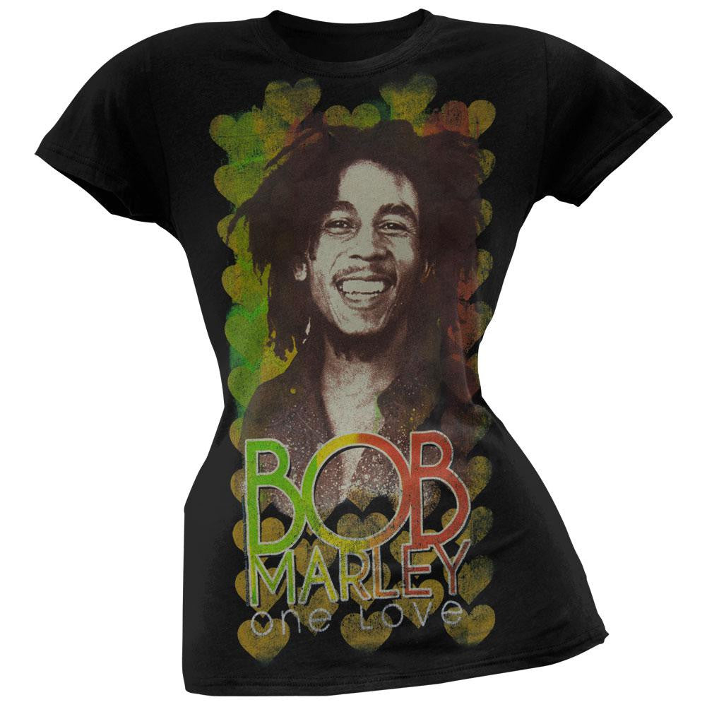 Bob Marley - Heart Portrait Junior T-Shirt Juniors T-Shirts Bob Marley SM Black