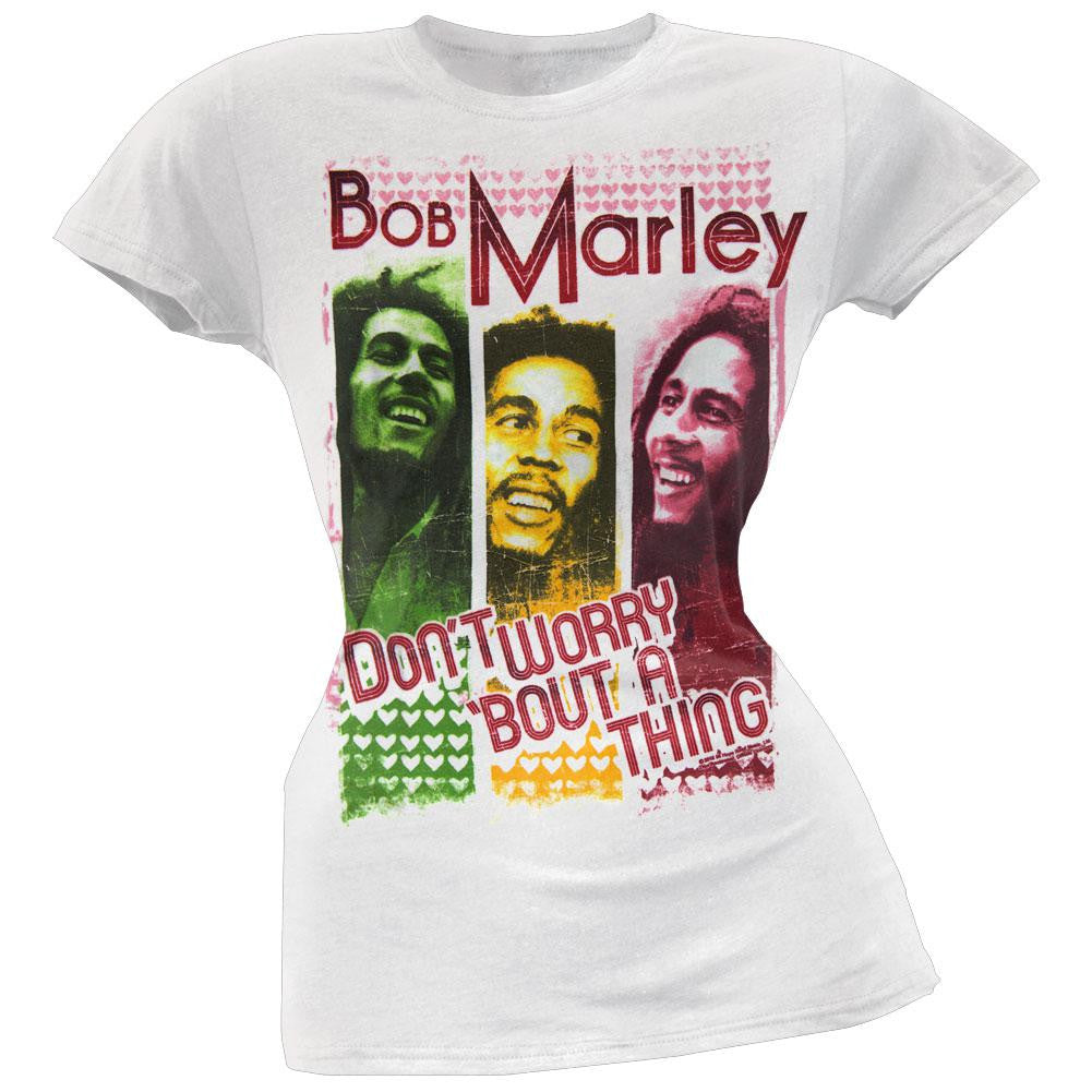 Bob Marley - Don't Worry About a Thing Juniors T-Shirt Juniors T-Shirts Bob Marley SM White