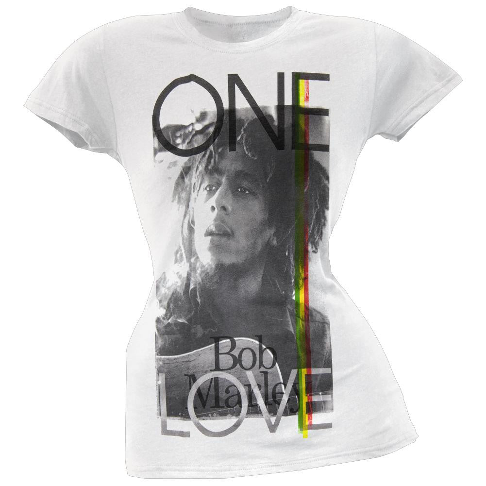 Bob Marley - One Love Portrait Juniors White T-Shirt Juniors T-Shirts Bob Marley SM White 