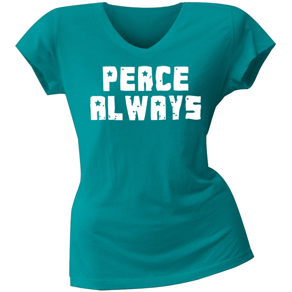 2 Love - Victoria Justice Peace Always Juniors V-Neck T-Shirt Juniors T-Shirts 2 Love SM Green