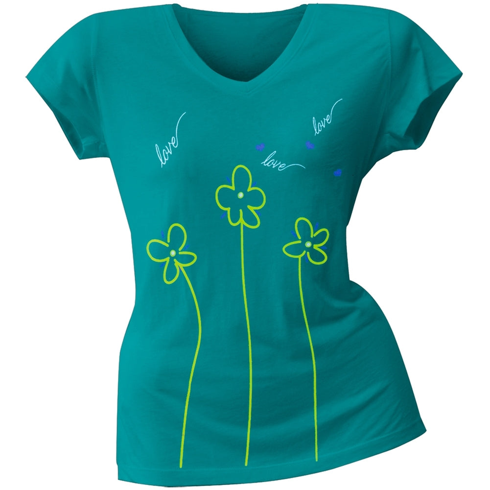 2 Love - Mischa Barton's Flower Love Juniors V-Neck T-Shirt Juniors T-Shirts 2 Love SM Green