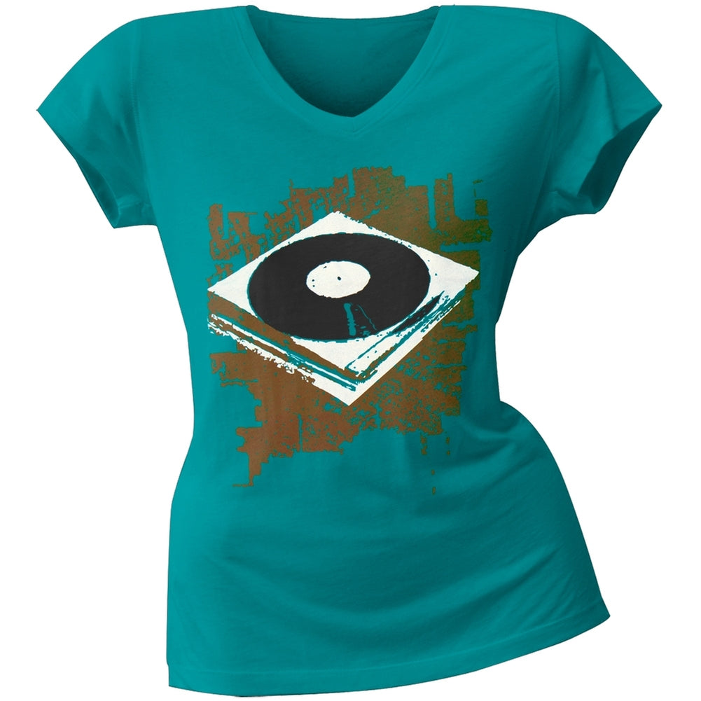 2 Love - Zooey Deschanel's Turntable Juniors V-Neck T-Shirt Juniors T-Shirts 2 Love SM Green