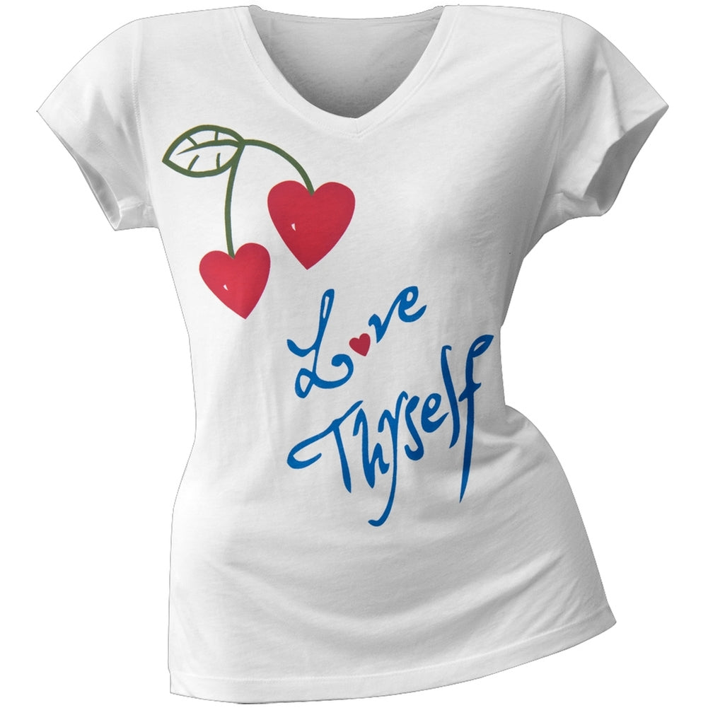 2 Love - Molly Sims' Love Thyself Juniors V-Neck T-Shirt Juniors T-Shirts 2 Love SM White