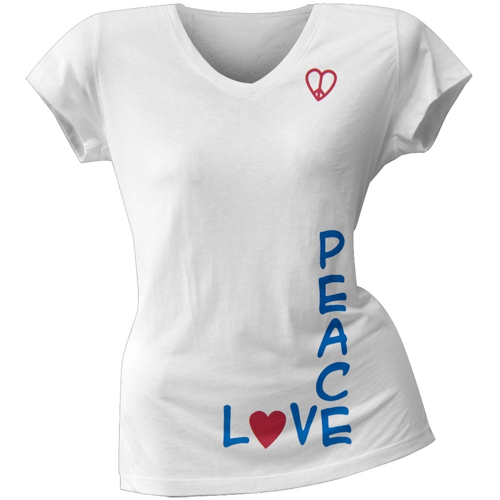 2 Love - Alyssa Milano's Peace Love Intersect Junior's V-Neck T-Shirt Juniors T-Shirts 2 Love SM White