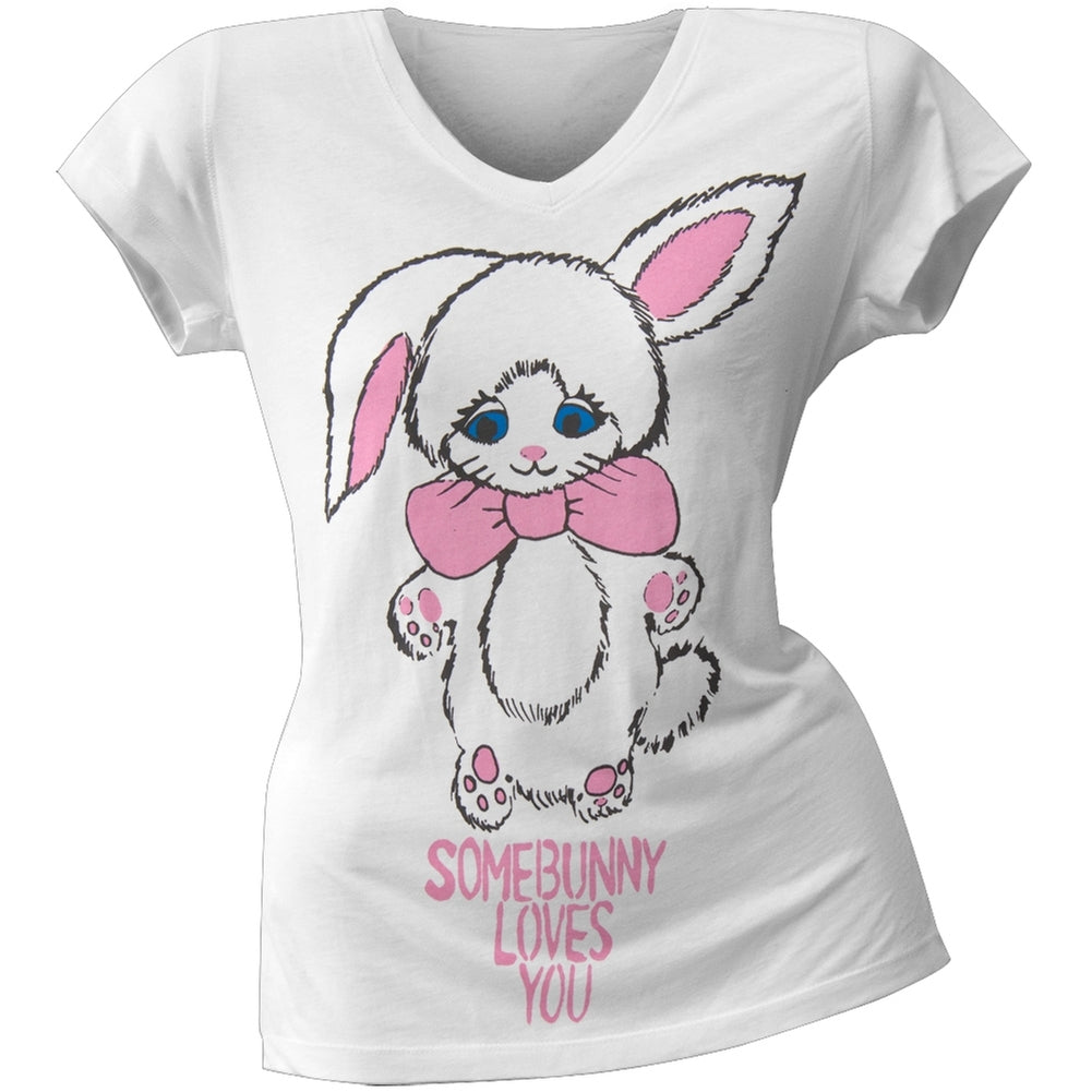 2 Love - Paris Hilton's Some Bunny Loves Me Junior's V-Neck T-Shirt Juniors T-Shirts 2 Love SM White