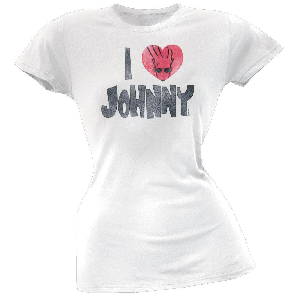 Johnny Bravo - I Heart Johnny Juniors T-Shirt Juniors T-Shirts Johnny Bravo SM White