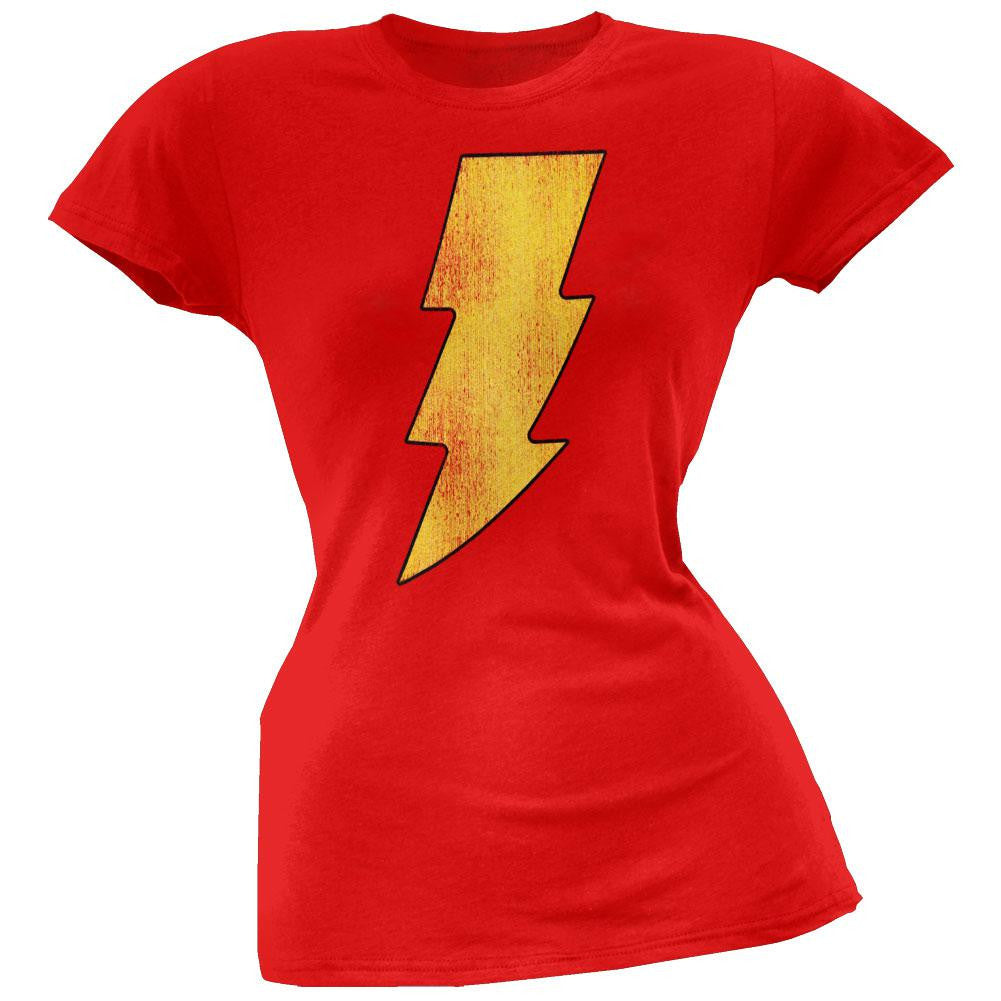 Shazam - Distressed Logo Juniors T-Shirt Juniors T-Shirts Shazam LG Red 