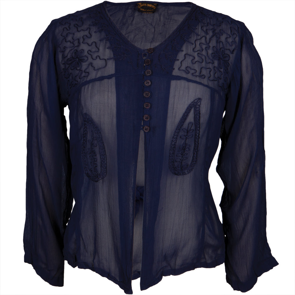 Gauze Slit Navy Blouse Women's Blouses #N/A   