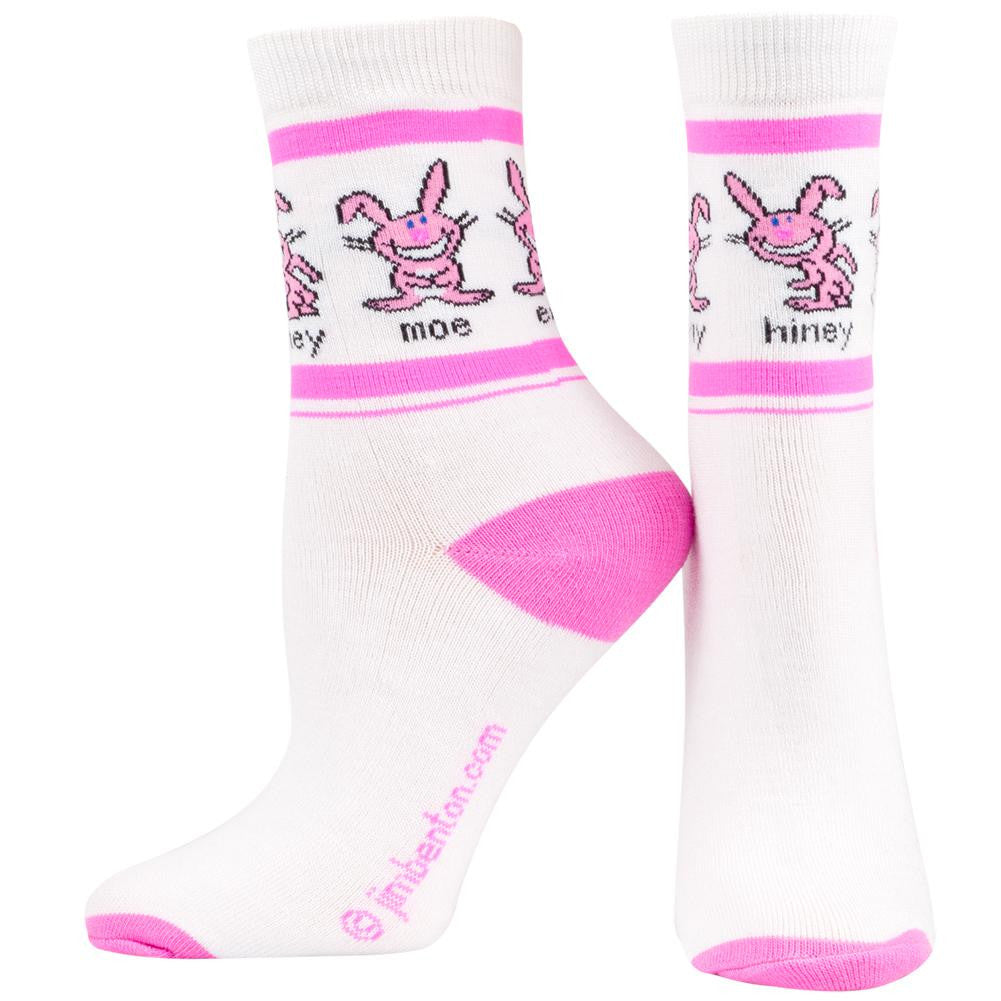 Happy Bunny - Eenie Meeny Hiney Moe White and Pink Socks Women's Socks Happy Bunny   