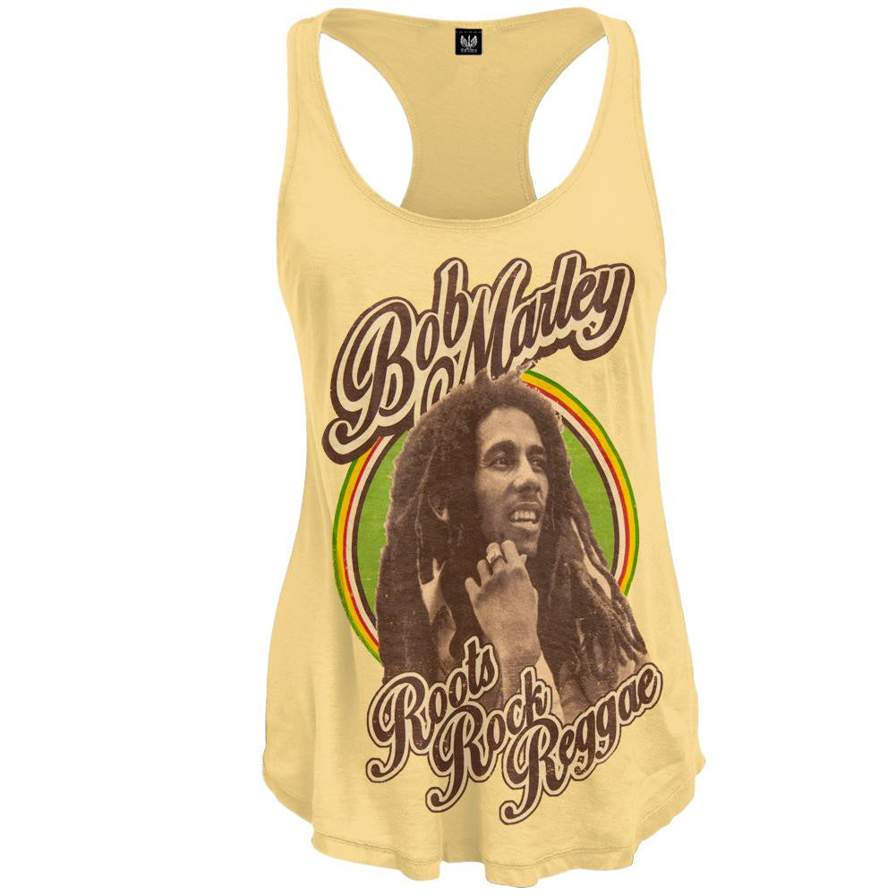 Bob Marley - Roots Rock Rebel Juniors Tank Top Juniors Tank Tops Bob Marley SM Yellow 
