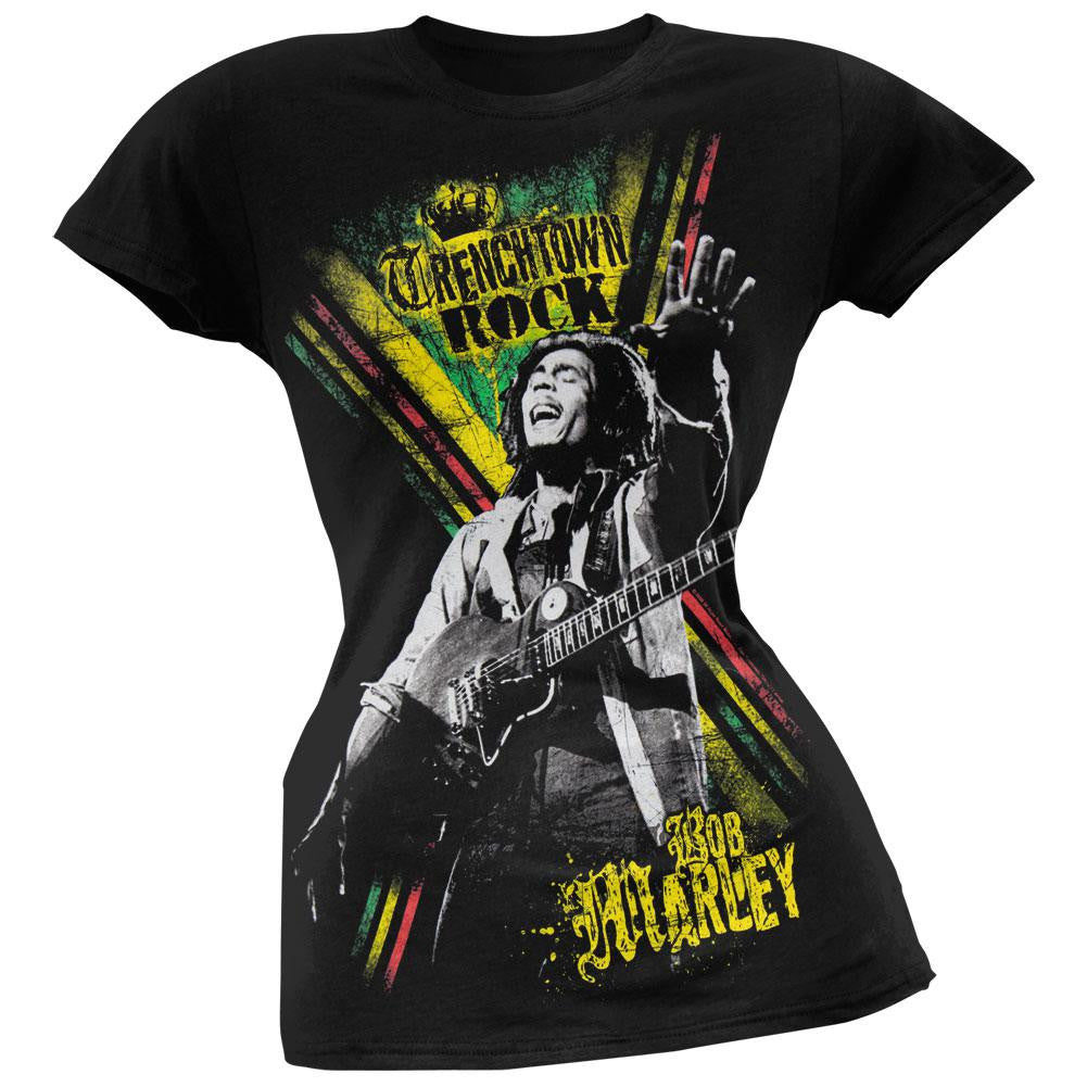 Bob Marley - Trench Rock Juniors T-Shirt Juniors T-Shirts Bob Marley XL Black 