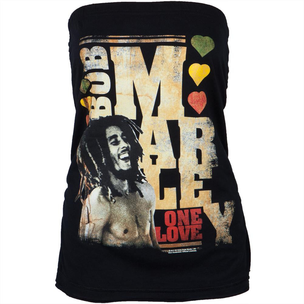 Bob Marley - Rasta Hearts Juniors Tube Top Juniors Tank Tops Bob Marley SM Black 