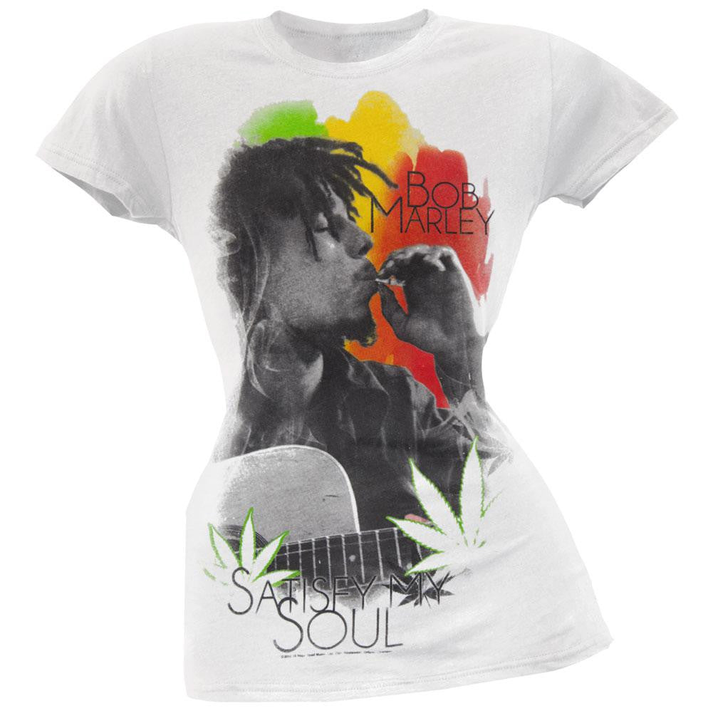 Bob Marley - Satisfy My Soul Juniors White T-Shirt Juniors T-Shirts Bob Marley SM White