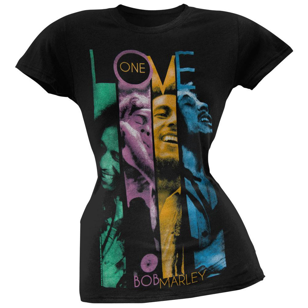 Bob Marley - One Love Faces Juniors T-Shirt Juniors T-Shirts Bob Marley SM Black