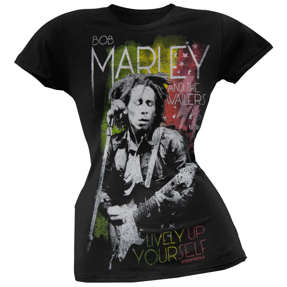 Bob Marley - Lively Up Guitar Juniors T-Shirt Juniors T-Shirts Bob Marley SM Black