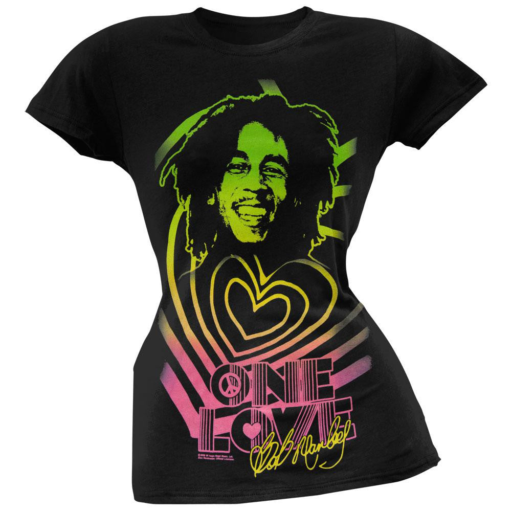 Bob Marley - One Love Ripple Hearts Juniors T-Shirt Juniors T-Shirts Bob Marley SM Black 