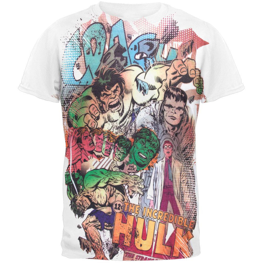 Incredible Hulk - Transformation Collage All-over Soft T-Shirt Men's T-Shirts The Incredible Hulk 2XL White