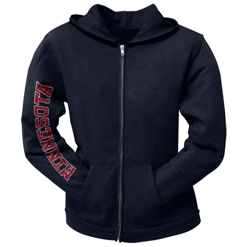 Minnesota Twins - Distressed Logo Juniors Navy Blue Zip Hoodie Juniors Hoodies Minnesota Twins LG Blue 