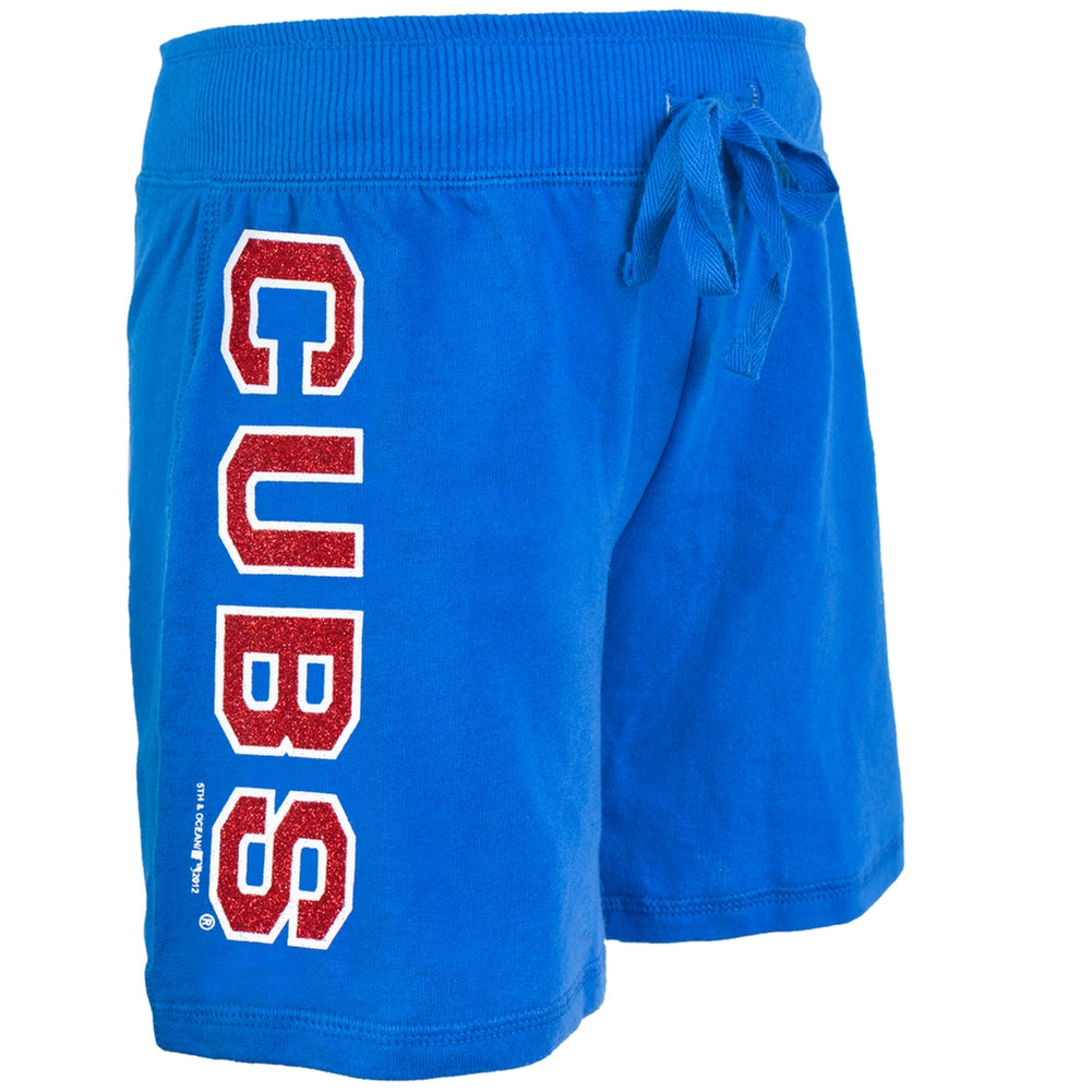 Chicago Cubs - Glitter Logo Girls Youth Drawstring Shorts Youth Shorts Chicago Cubs   