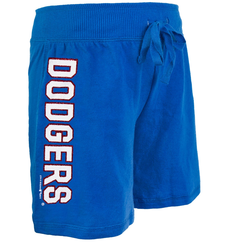 Los Angeles Dodgers - Glitter Logo Girls Juvy Drawstring Shorts Juvenile Shorts Los Angeles Dodgers   