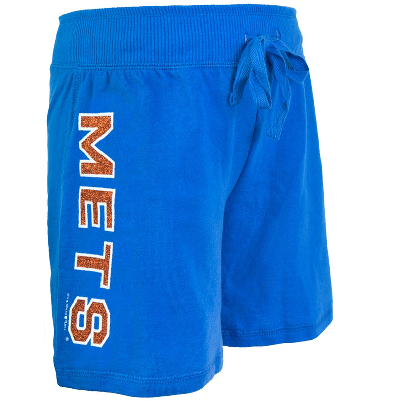 New York Mets - Glitter Logo Girls Juvy Drawstring Shorts Juvenile Shorts New York Mets   