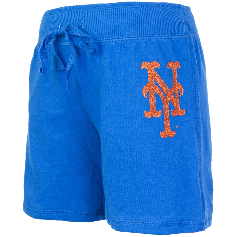 New York Mets - Glitter Logo Girls Juvy Drawstring Shorts Juvenile Shorts New York Mets J6 Blue 