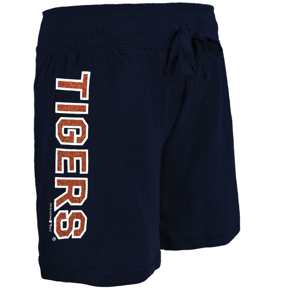 Detroit Tigers - Glitter Logo Girls Juvy Drawstring Shorts Juvenile Shorts Detroit Tigers J6 Black 