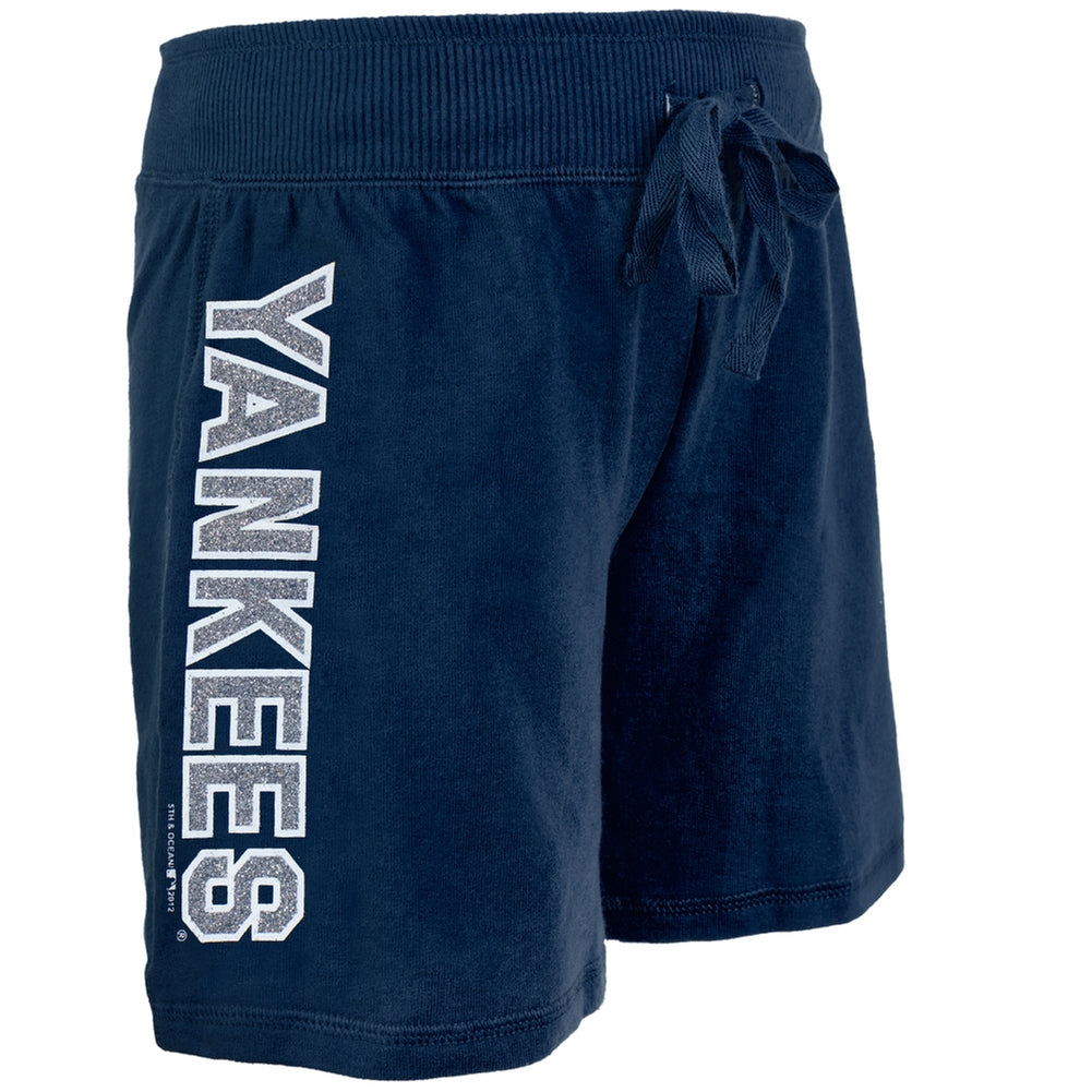 New York Yankees - Glitter Logo Girls Youth Drawstring Shorts Youth Shorts New York Yankees   