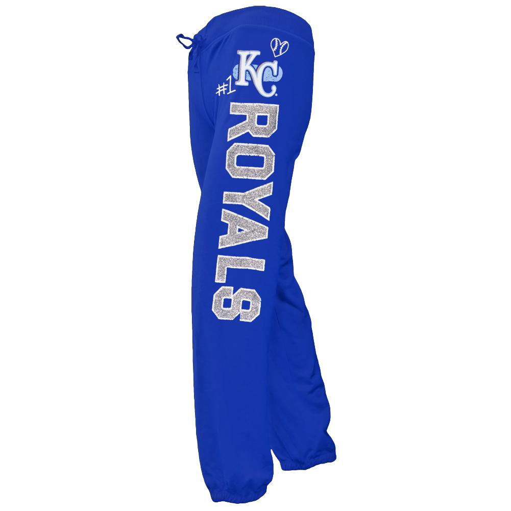 Kansas City Royals - Glitter Logo Girls Youth Capris Sweatpants Youth Pants Kansas City Royals 10 Blue 