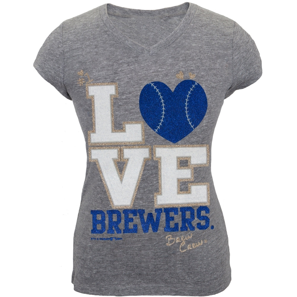 Milwaukee Brewers - Glitter Love Girls Juvy T-Shirt Juvenile T-Shirts Milwaukee Brewers J6 Grey 