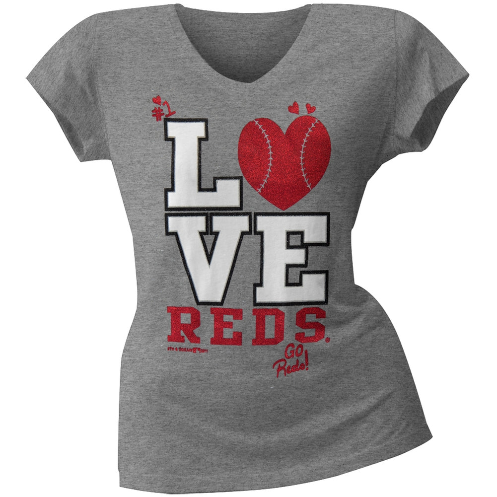 Cincinnati Reds - Glitter Love Girls Juvy T-Shirt Juvenile T-Shirts Cincinnati Reds J10 Grey