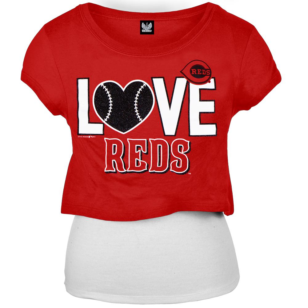 Cincinnati Reds - Glitter Love Girls Youth T-Shirt Youth T-Shirts Cincinnati Reds 16Y Red 