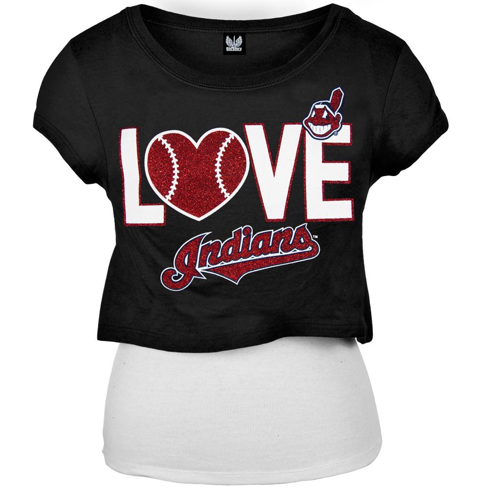 Cleveland Indians - Glitter Love Girls Juvy T-Shirt w/Tank Juvenile T-Shirts Cleveland Indians J6 Blue 