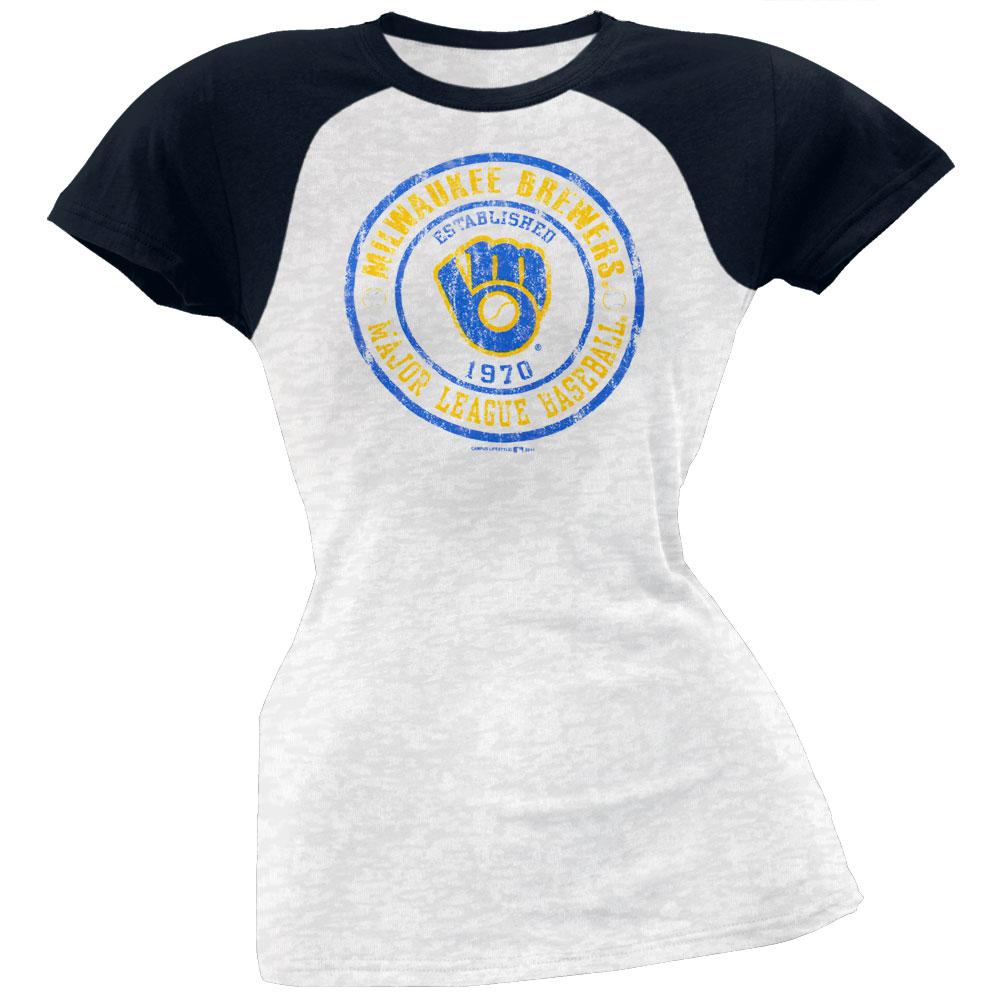 Milwaukee Brewers - Juniors Raglan Burnout T-Shirt Juniors T-Shirts Milwaukee Brewers LG White 